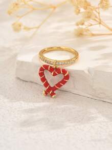 1 pieza Anillo abierto con colgante de frutas multiefecto de cobre con circonita cúbica, anillo sencillo de mujer, versátil para uso diario, trayecto, casual, regalo de vacaciones