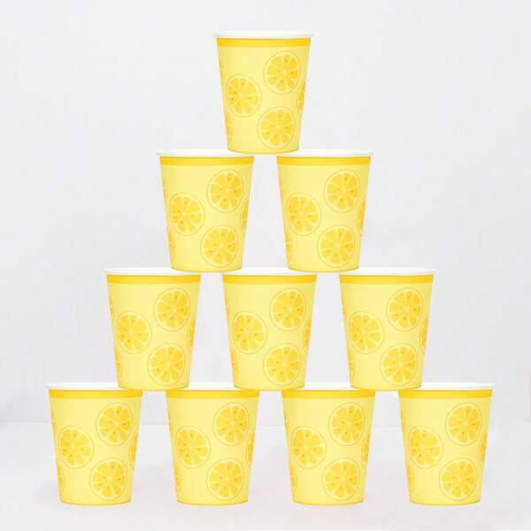 10 stuks/20 stuks/50 stuks gele citroenbekers, wegwerppapier, gele bekers voor limonadekraam, decoratief feest, voor koude, warme dranken, sap, keuken, koffie, verjaardagsfeestbenodigdheden