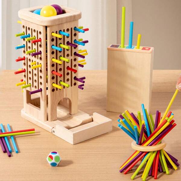 3-In-1 Kids Wooden Pizza Tower Building Blocks Toy, Colorful Educational Stacking And Sorting Game For Parent-Child Interaction
