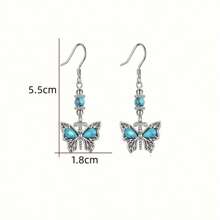 1 Pair Bohemian Vintage Style Earrings, Fashionable Simple Turquoise Butterfly Pendant Earrings - Suitable For Women Summer Beach Jewelry Gifts