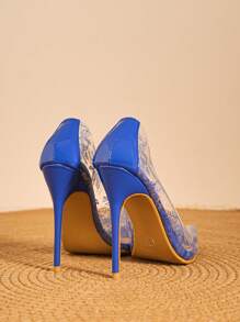EU Size 35-42 Pointed Toe Transparent Blue Glass Stiletto High Heels Dress Shoes