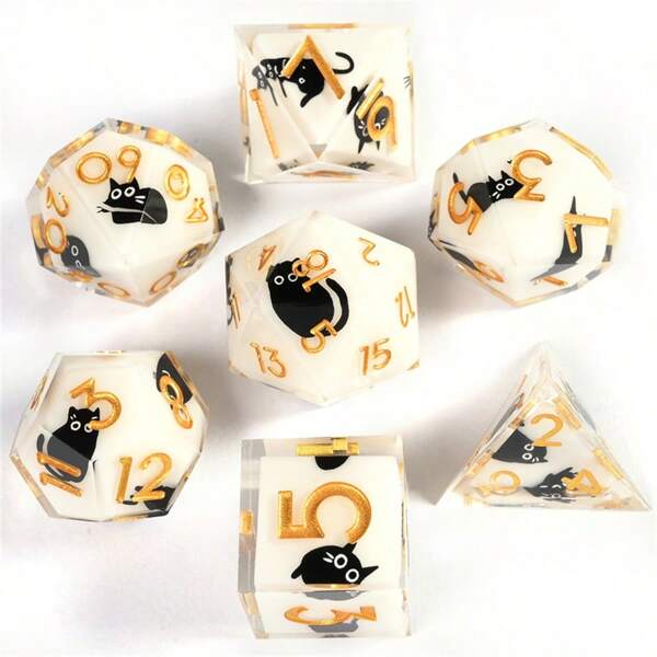 Cute Black Cat Dice Set, D20 Hand-Crafted Double Layer Dice, Suitable For Role-Playing, Board Games, Christmas, Thanksgiving, Gifts, Party Supplies
