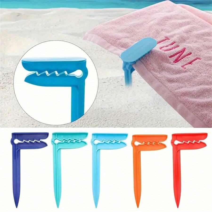 4pcs Beach Towel Clips, Plastic Clamps For Beach And Camping, Multi-Functional Towel And Picnic Mat Holder, Outdoor Accessories With Strong Grip And Anti-Wind