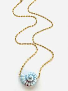 Nuevo collar de mujer de acero inoxidable con cuentas y colgante de concha cerámica, collar de moda multicolor personalizado para vacaciones, viajes y uso diario
