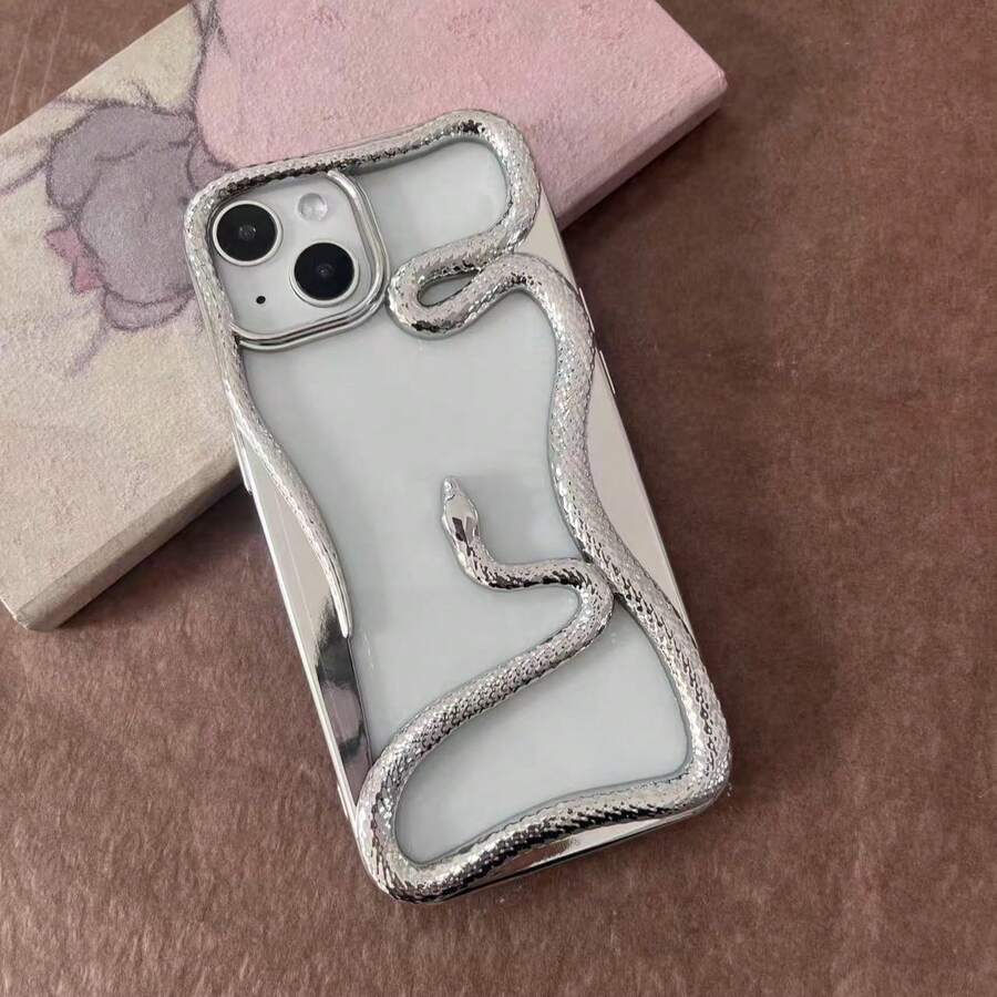 Hollow Snake Design Electroplated Phone Case For 11/12/13/14/15/16 Pro Max – Premium TPU Soft Cover With Heat Dissipation - Light Grey - View 1