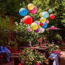 16pcs Hanging Paper Lantern Decor Set, Rainbow Color Chinese Paper Lanterns Ceiling Garland Decorations, Suitable For Carnival, Mexican Party, Christening, Birthday, Anniversary, Shop Decor, Festival Party Background, Room, Bedroom, Home And Wall Decor - Multicolor - View 4