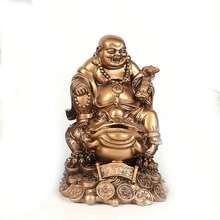 Estatua del Buda riente del Feng Shui - Atractor de riqueza y felicidad - Diseño de rana y sapo de la prosperidad del dinero - Regalo perfecto para el Año Nuevo Lunar, Charm de decoración para el automóvil y el hogar - Bronce - Ver 1
