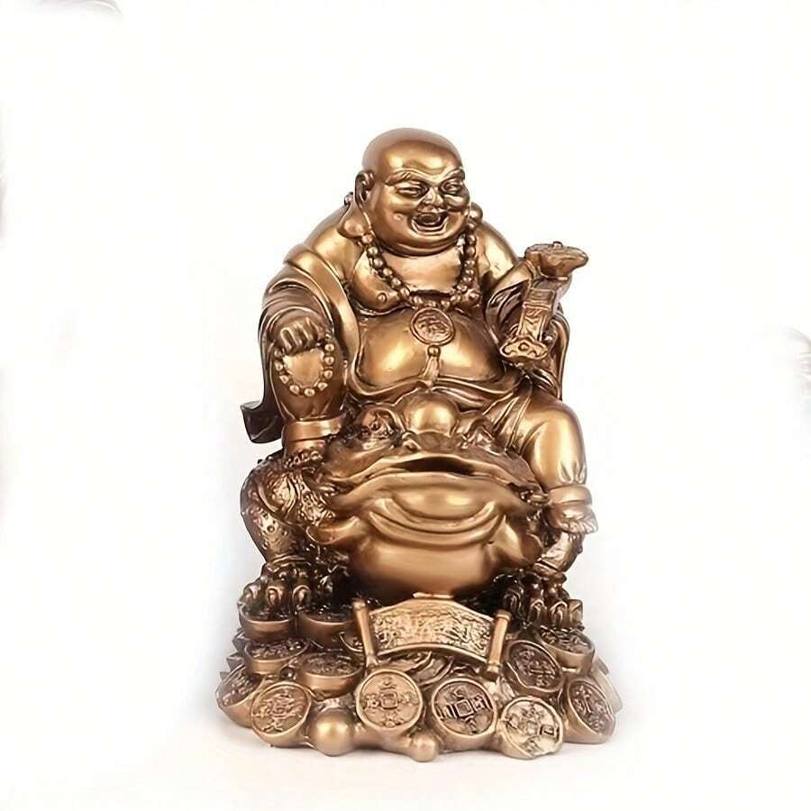 Estatua del Buda riente del Feng Shui - Atractor de riqueza y felicidad - Diseño de rana y sapo de la prosperidad del dinero - Regalo perfecto para el Año Nuevo Lunar, Charm de decoración para el automóvil y el hogar - Bronce - Ver 1