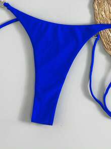 2025 New European & American Metal Decor Halter Push-Up Bikini, Brazilian Sexy Solid Color Splicing Swimsuit Set