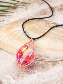 1pc Colorful Acrylic Ocean Elements Shell & Black Leather Rope Jewelry, Y2K Style For Beach Party - Multicolor - View 3