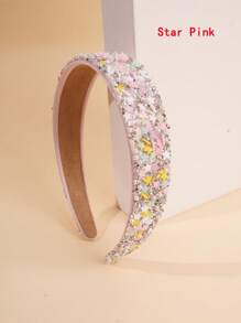 1 pezzo Fascia per capelli per ragazze di colore candy con strass e perle brillanti, fascia elastica antiscivolo larga, accessorio carino e morbido per capelli con decorazione a cuore, adatto per lavarsi il viso, regalo per le vacanze, per uso quotidiano