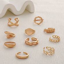 欧美饰品10件套 小众设计 几何弧形戒指 铰接式戒指 夸张开口套装 适合女性日常佩戴 - 10隻戒指 - 查看 10