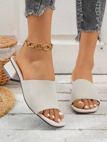 Women's European And American New High Heel Breathable Open Toe Wedge Sandals, Knitting Fashion Slippers - Beige - View 4