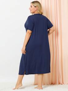 Women's Plus Size Nightgowns Pajama Soft Nightshirt Cute Cat Sleepdress With Pockets - Navy Blue - View 5