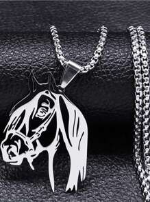 Colar de Aço Inoxidável com Cabeça de Cavalo Estética em Forma de Animal, Cores Ouro, Prata e Preto, Presente para Amantes de Cavalos, Homens e Mulheres