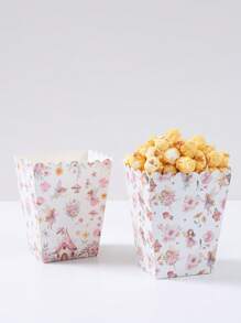 10pcs Flower Fairy Pattern Paper Popcorn Box, Popcorn Cups, Food Snack Box, Wedding Birthday Babe Shower Party Disposable Tableware, Suitable For Multiple Themes Holiday Party Picnic Camping, Home Kitchen Restaurant Table Supplies