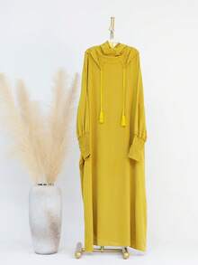 1件女士连帽长袍祈祷服，休闲宽松透气伊斯兰服饰，可作阿巴雅、希玛尔、卡夫坦、卡夫坦，适合日常穿着和送礼（抽绳颜色可能因生产批次不同而有所差异）春季 - 連帽長袍 - 查看 11