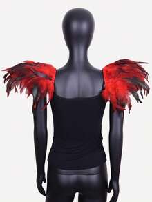 أكتاف زخرفية بريشات صناعية سوداء متوسطة الحجم بطراز جوثي للنساء والرجال، مناسبة لحفلات عيد الميلاد الحمراء والكرنفالات، مصنوعة من ألياف البوليستر، مثالية لتنكرات وأدوات الزي في مناسبات الهالوين - A - مشاهدة 6