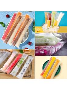 100pcs-Long Ice Cream Bags For Vegetable/Juice, Puree, Ice Cream, Fruit Ice, Storage Bags That Can Be Sealed At Cold Temperatures, DIY Ice Cream Bags And Food Packaging Bags Gift Bags For Parties Kitchen, Disposable Lollipop Ice Bags Crushed Ice Ice Bags Self-Sealing Transparent Lollipop Ice Bags