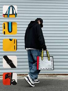 Anime Cartoon Cartoon Cartoon Man Tote Bag Large Capacity Shoulder Messenger Bag Commuter Leisure Dual-Use Versatile - Grey - View 1