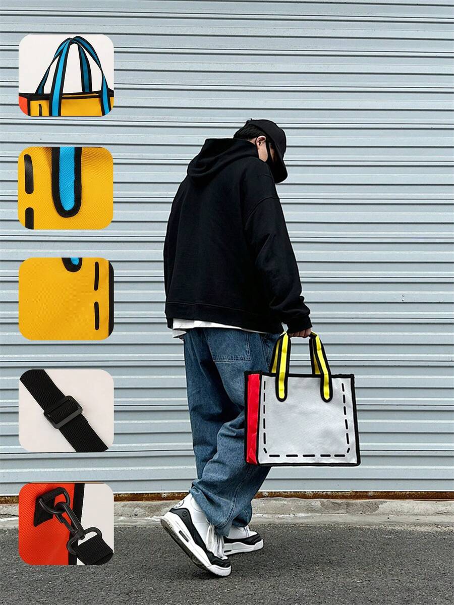 Anime Cartoon Cartoon Cartoon Man Tote Bag Large Capacity Shoulder Messenger Bag Commuter Leisure Dual-Use Versatile - Grey - View 1