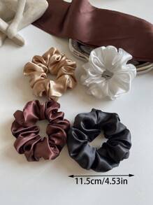 4pcs/1pc Women Satin-Like Solid Colored Scrunchies, 11cm/4.33in, Elegant, Versatile, Premium Quality, Minimalist, Solid Color Ponytail Holders Suitable For Everyday, Casual, Party, Commute, Vacation, Face Washing, Makeup, Gifting, Matching Outfits, Hair Accessories