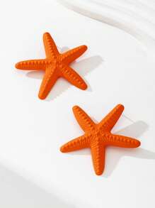 1 paire de boucles d'oreilles vacances à la plage pour femmes avec design d'étoiles de mer orange exagéré et vibrant, bijoux de fête