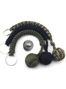 1pc Steel Monkey Fist Self-Defense Keychain With Braided Umbrella Rope For Outdoor Safety And Protection Camping Camping Stuff