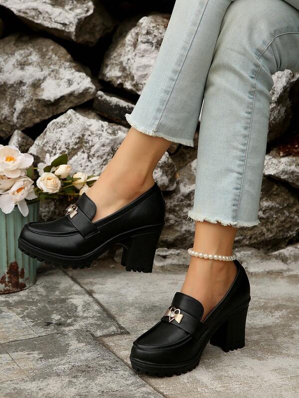 Women's Classic Thick Heel High Heel Pumps, Chunky Heel Comfortable Work Shoes, Waterproof Platform High Heels, Spring/Summer 2025