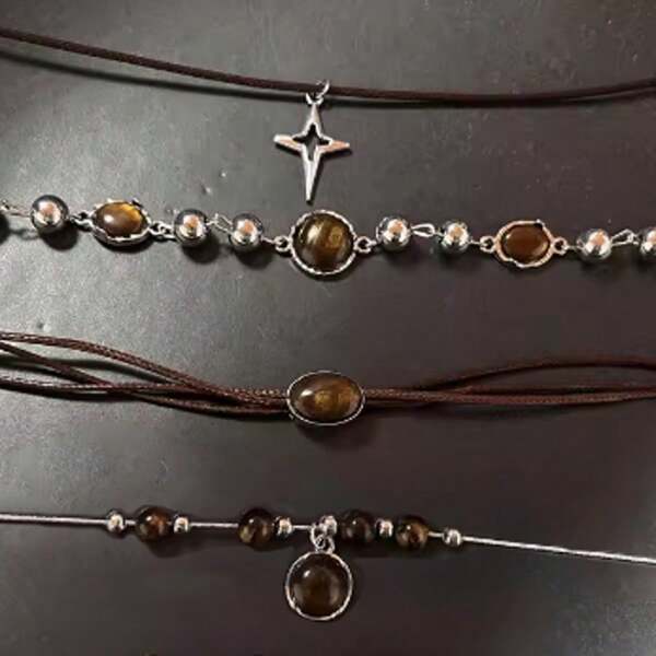 Preț 10 USD Femei Vintage piele maro piatră pandantiv colier Choker temperament claviculă lanț pentru toamna iarna colier bijuterii cadou