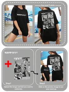 Customized Text Loose Women T-Shirt, Upload Your Photo/Group Photo/Friend's Photo, Enter Your Text/Blessing/Name/Meaningful/Interesting Text, Birthday/Valentine's Day/Party Anniversary/Christmas Personalized Photo Customization