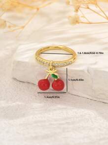 1 pieza Anillo abierto con colgante de frutas multiefecto de cobre con circonita cúbica, anillo sencillo de mujer, versátil para uso diario, trayecto, casual, regalo de vacaciones