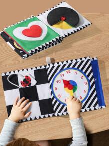 1 pieza Libro de tela para reconocimiento de formas para bebé, lavable, resistente al rasgado, con papel crepitante, libro interactivo para padres e hijos, con diversos patrones y colores para el desarrollo cognitivo del bebé