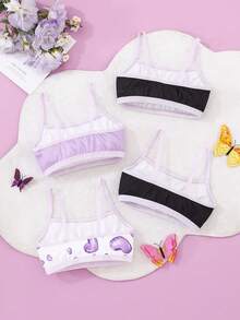 Chatreadl 4 peças casual com estampa de borboleta de coração alças de sutiã de conforto para meninas para todas as estações