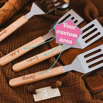 Spatola in acciaio inossidabile con manico in legno personalizzato, spatola scanalata per barbecue all'aperto, paletta per bistecche e pancake, ottimo regalo per famiglia, amici, chef, compleanni, vacanze e attività commerciali