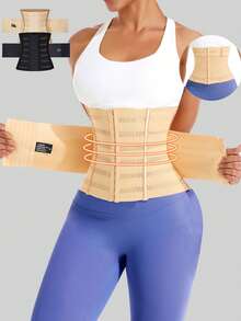 1pc Wrap Waist Trainer Double Belt Body Shaper Corset Shapewear Slimming Sheath Woman Flat Tightens Belly Sheath Waist Trainer Body Shaper - Apricot - View 10