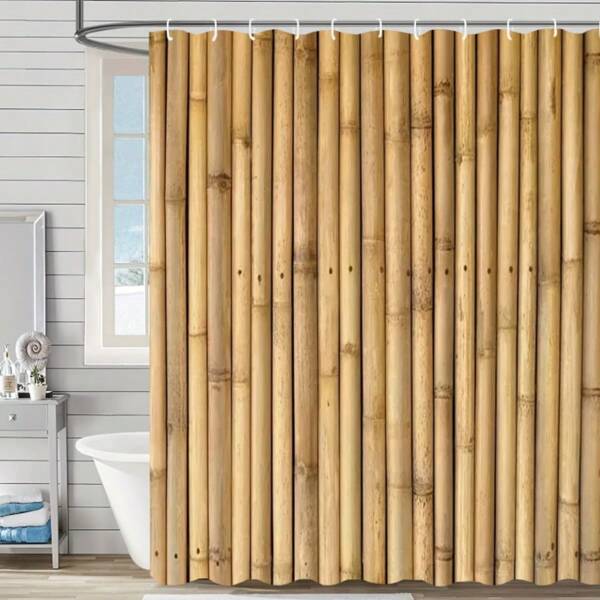 1pc Elegant Bamboo Hedge Bathroom Shower Curtain - Rustic Home And Bathroom Decor, Polyester Material, Includes 12 Hooks, Machine Washable And Hand Washable For All Seasons Summer Bathroom Accessories Back To School