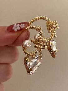 1 Paar vintage Herz & Perlen zarte Ohrringe für Frauen, kupferfarbene C-förmige goldfarbene Ohrstecker, luxuriöse, elegante, massive Ohrringe, geeignet für den täglichen Gebrauch, Hochzeit, Valentinstag, Muttertag, Geschenk