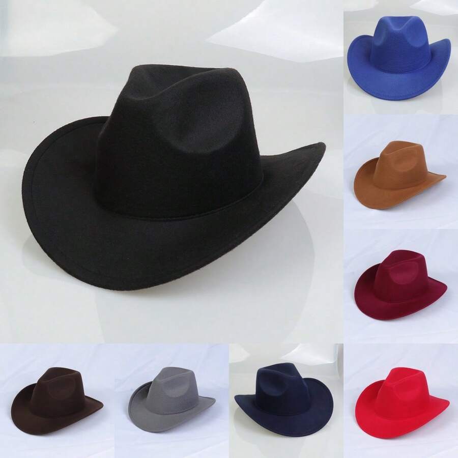1 件男女通用西部牛仔帽 - 梦幻迷人的卷边帽檐，耐用的毛毡，是造型、节日和派对的绝佳礼物