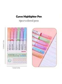 6pcs/Set Colored Curve Pens Highlighter Sets, Different Colors With 6 Different Curve Shape Fine Lines, Pens For Note Taking,Pens For Teen Kids Writing Journaling Drawing Scrapbook Back To School