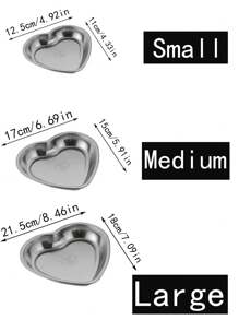 1pc Stainless Steel Creative Heart Shaped Snack Plate, Dessert Dish, Barbecue Tray, Fruit Salad Bowl