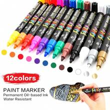 1 pieza Bolígrafo marcador de pintura, a prueba de agua y duradero, colores vibrantes, para retoques de pintura, marcador de neumáticos, bolígrafo para dibujar, 12 colores, apto para manualidades DIY, marcador permanente a base de aceite, coloración de modelos DIY, bolígrafo para grafiti, aplicable a vidrio, madera, plástico, metal y talla grande artículos escolares, vuelta al colegio