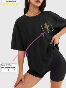 Customized Plus Size Black Crewneck T-Shirt With Cross Design - Personalized Religious Graphic Tee For Men & Women, Christian Gift, Baptism/Confirmation Present, Church Outfit, Streetwear Fashion, Big & Tall Comfort Fit, Holiday/Birthday/Anniversary Gift, Team Building Uniform, Minimalist Chic, Soft Short Sleeve Top, Unique Spiritual Gift For Him/Her, Friends & Family Matching - Black - View 3