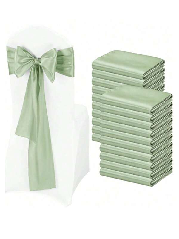 5pcs/10pcs Sage Green Wedding Satin Chair Sash Silk Ribbon Chair Bow Knot Sashes For Reception Home Party Event Banquet Ceremony Decorations