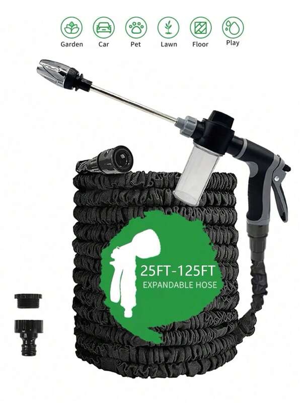 25FT-125FT Expandable Garden Hose, High Pressure Car Wash Foam Water Gun, Multifunctional Watering Tool For Yard And Daily Irrigation