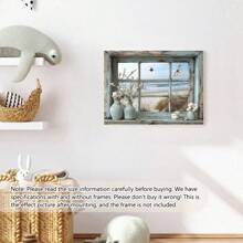 1 peça sem moldura, tela com vista para janela costeira, arte moderna abstrata de praia com litoral azul e borboleta, perfeita para decoração de sala de estar ou quarto, pôsteres com tema de praia, arte de parede, itens de decoração de quarto