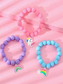 3pcs/Set Rainbow Soft Rubber Bracelet Candy Color Bracelet Sets, Gift For Women To Decorate & Match With Daily Outfits