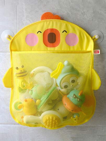 1/2 piezas Bolsa de red de almacenamiento para bañera de bebé con diseño de pato de dibujos animados de 42*43cm, bolsa de malla para almacenamiento de juguetes de baño para niños en estilo de dibujos animados lindos que se puede montar en la pared, bolsa de malla impermeable y drenaje con ventosas para un agarre firme para almacenamiento de artículos de tocador en el baño