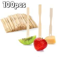 100pcs/200pcs/300pcs, High-Quality Wooden Fruit Fork, Disposable Dinner Fork, Perfect For Party Events, Suitable For Cocktail, Fruit, Pastry, Dessert, Bamboo Mini Fork, Appetizer Fork