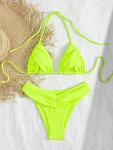 Conjunto de bikini de un solo color con estilo sexy y lindo con lazos en la espalda, con nuevo estilo europeo y americano para mujer